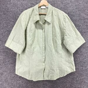 Elizabeth Shirt Women 22 Plus Gray Button Up Collared Short Sleeve Cotton Casual